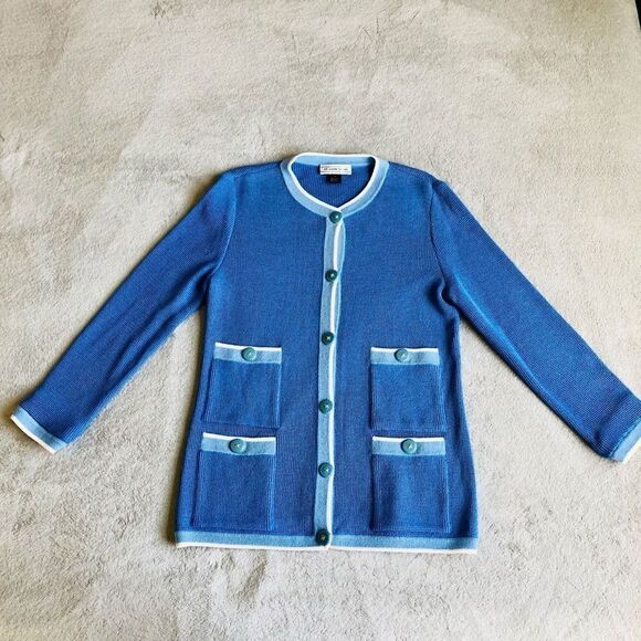 NWOT Vintage St. John Sport Light Blue 4 Pocket Button Up Cardigan - Picture 1 of 16